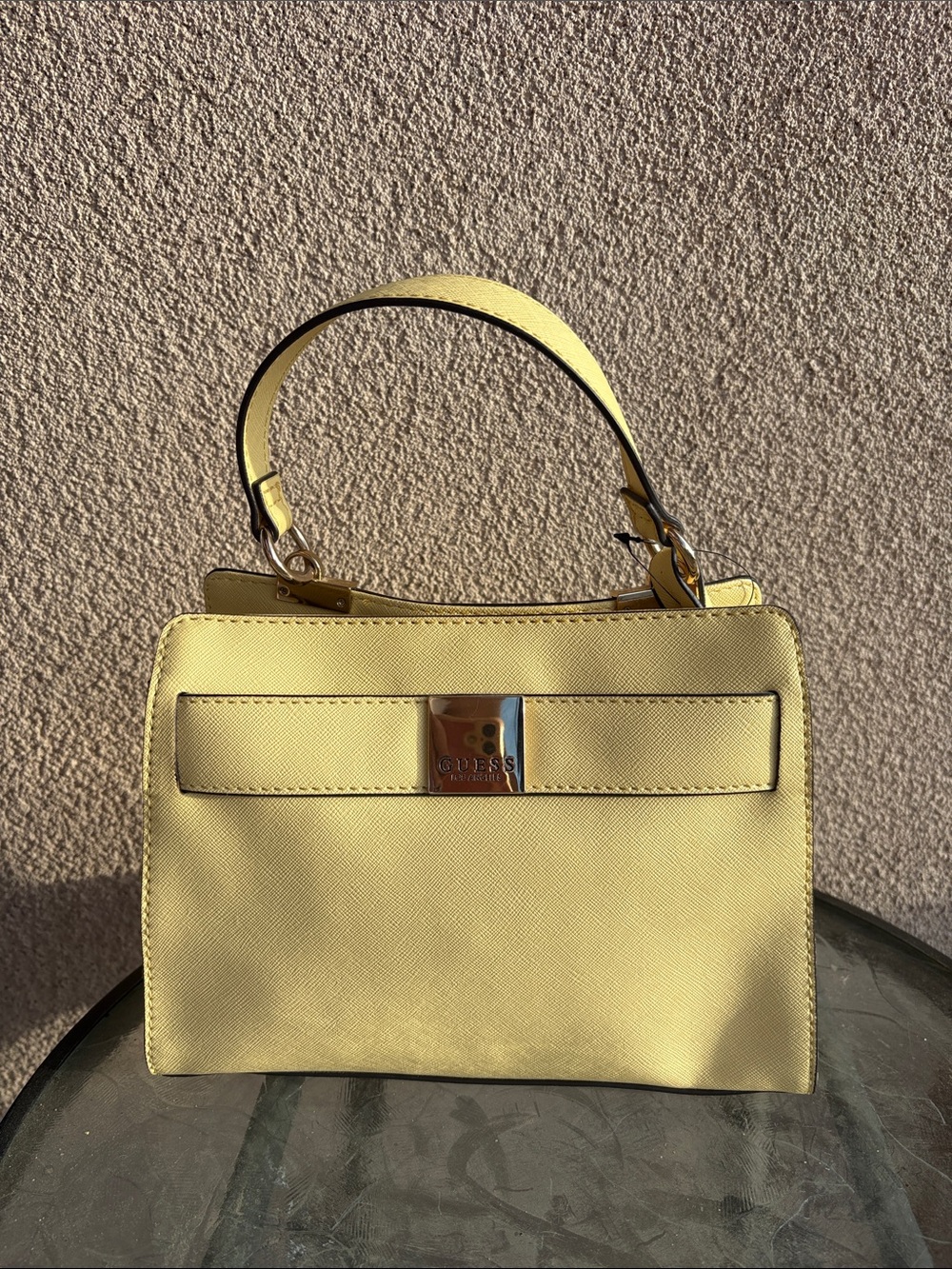 GUESS Yellow Saffiano-Style Top Handle Satchel